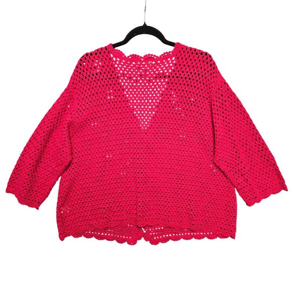 Vintage Grandmacore Granny Cottage Holiday 2X Red Crochet Cardigan Sweater Linen - Picture 2 of 7